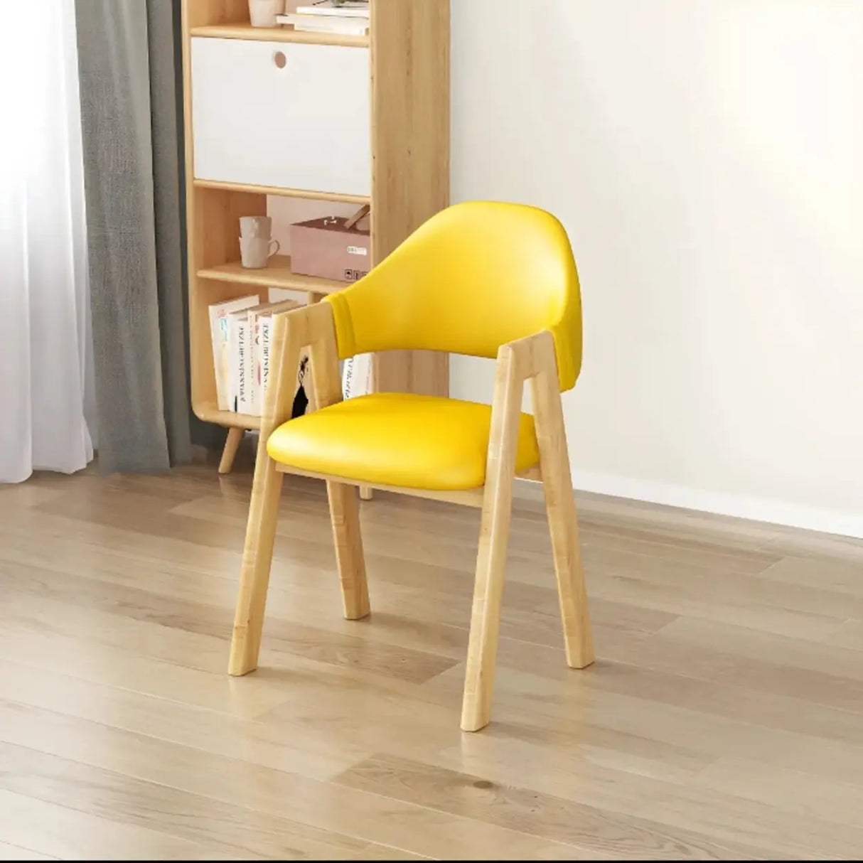 Open Back Cotton Leather Dining Arm Chair with Wood Leg Image - 8