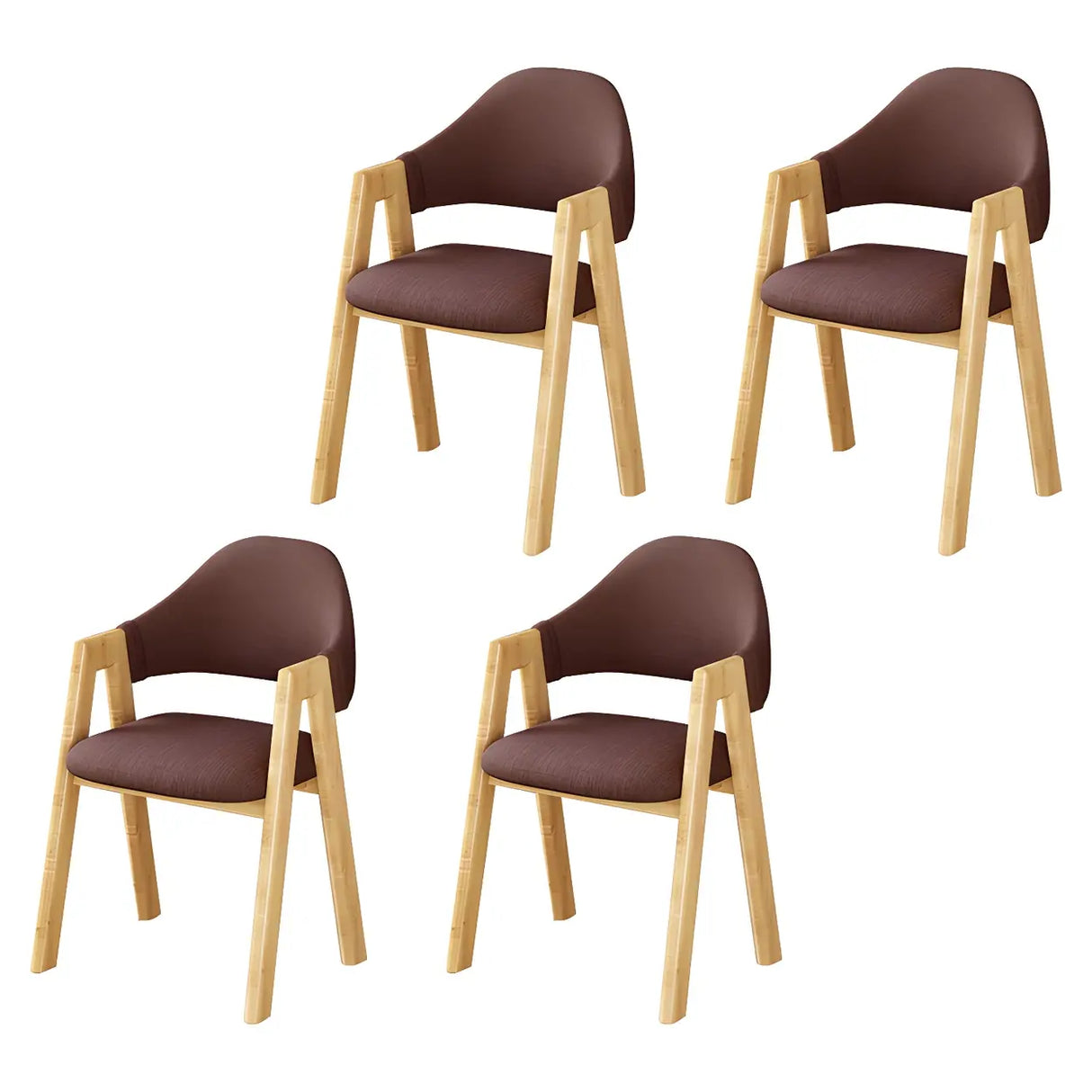 Open Back Cotton Leather Dining Arm Chair with Wood Leg Image - 81