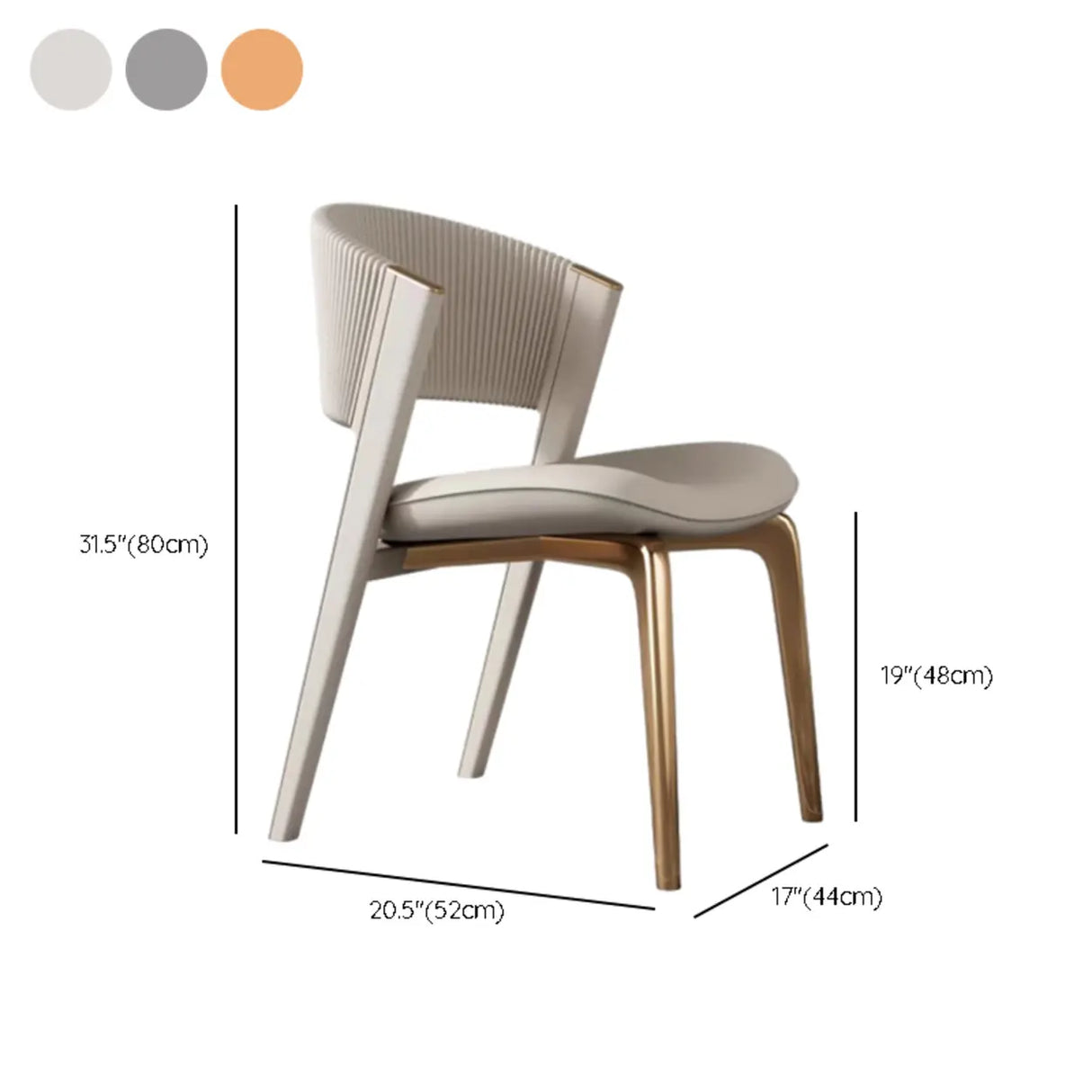 Open Back Faux Leather Seat Metal Dining Chairs Beige