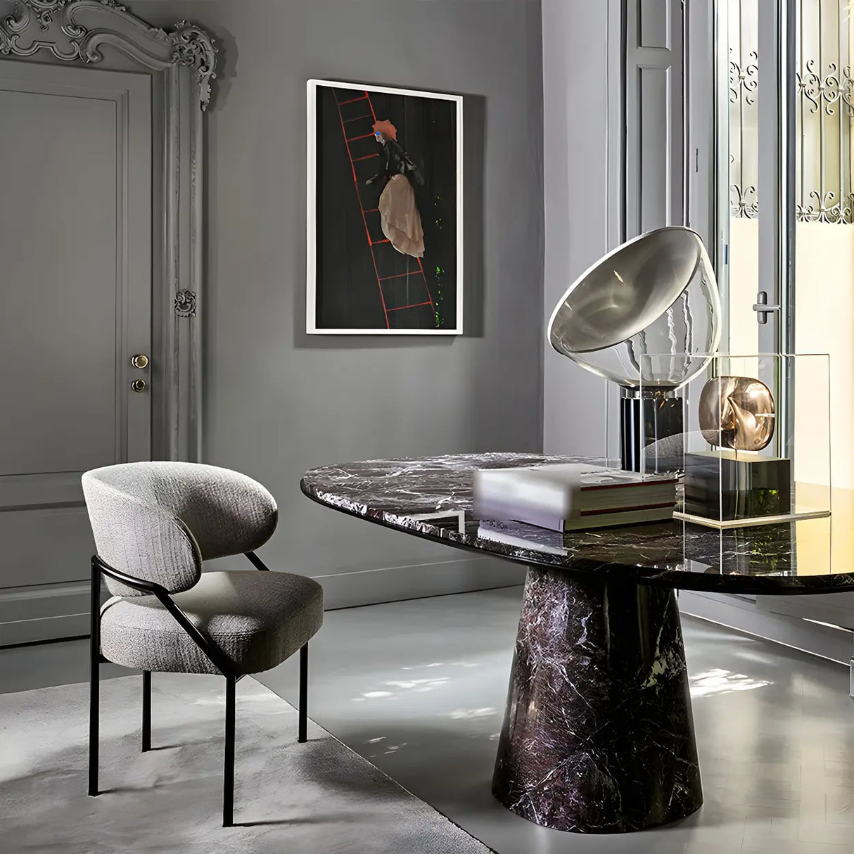 Open Back Iron Leg Faux Leather Dining Side Chair Image - 20