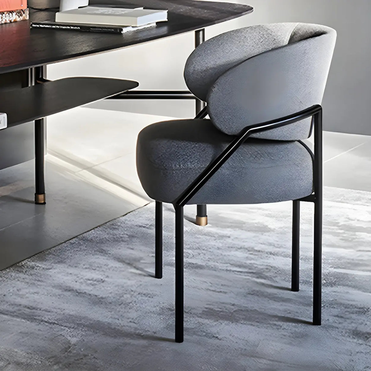 Open Back Iron Leg Faux Leather Dining Side Chair Image - 21