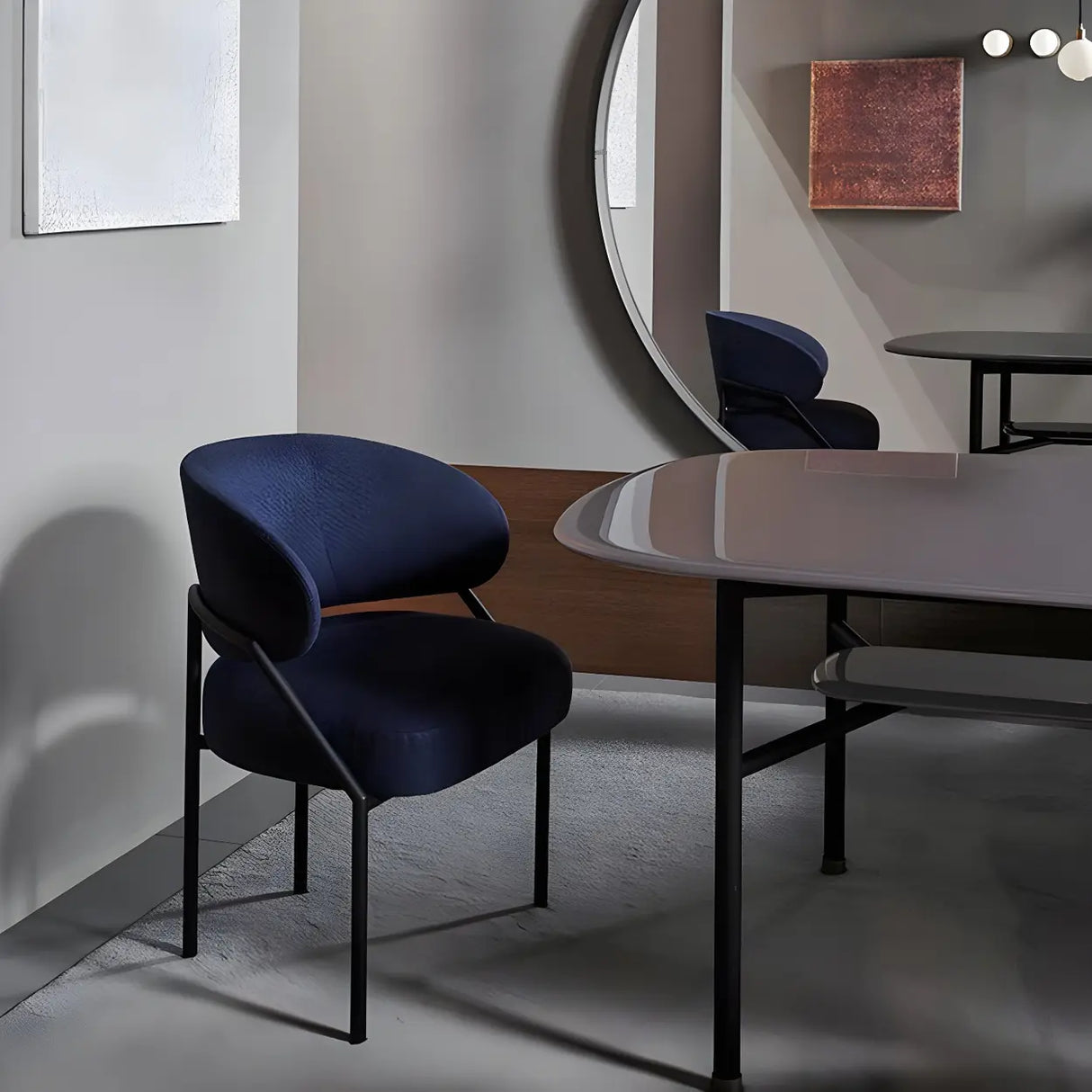 Open Back Iron Leg Faux Leather Dining Side Chair Image - 22