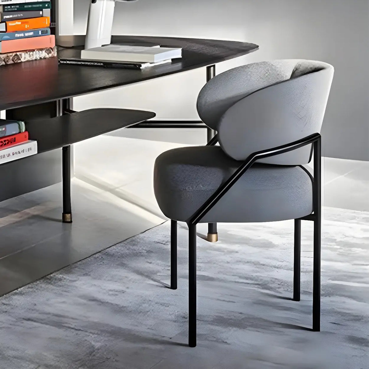 Open Back Iron Leg Faux Leather Dining Side Chair Image - 4