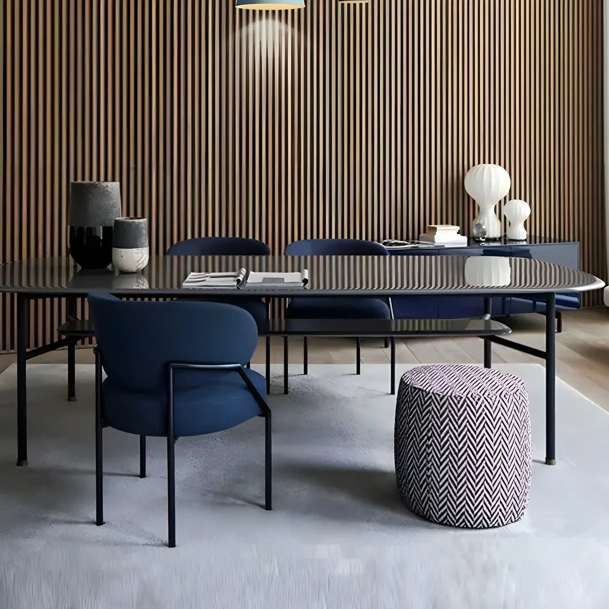 Open Back Iron Leg Faux Leather Dining Side Chair Image - 6