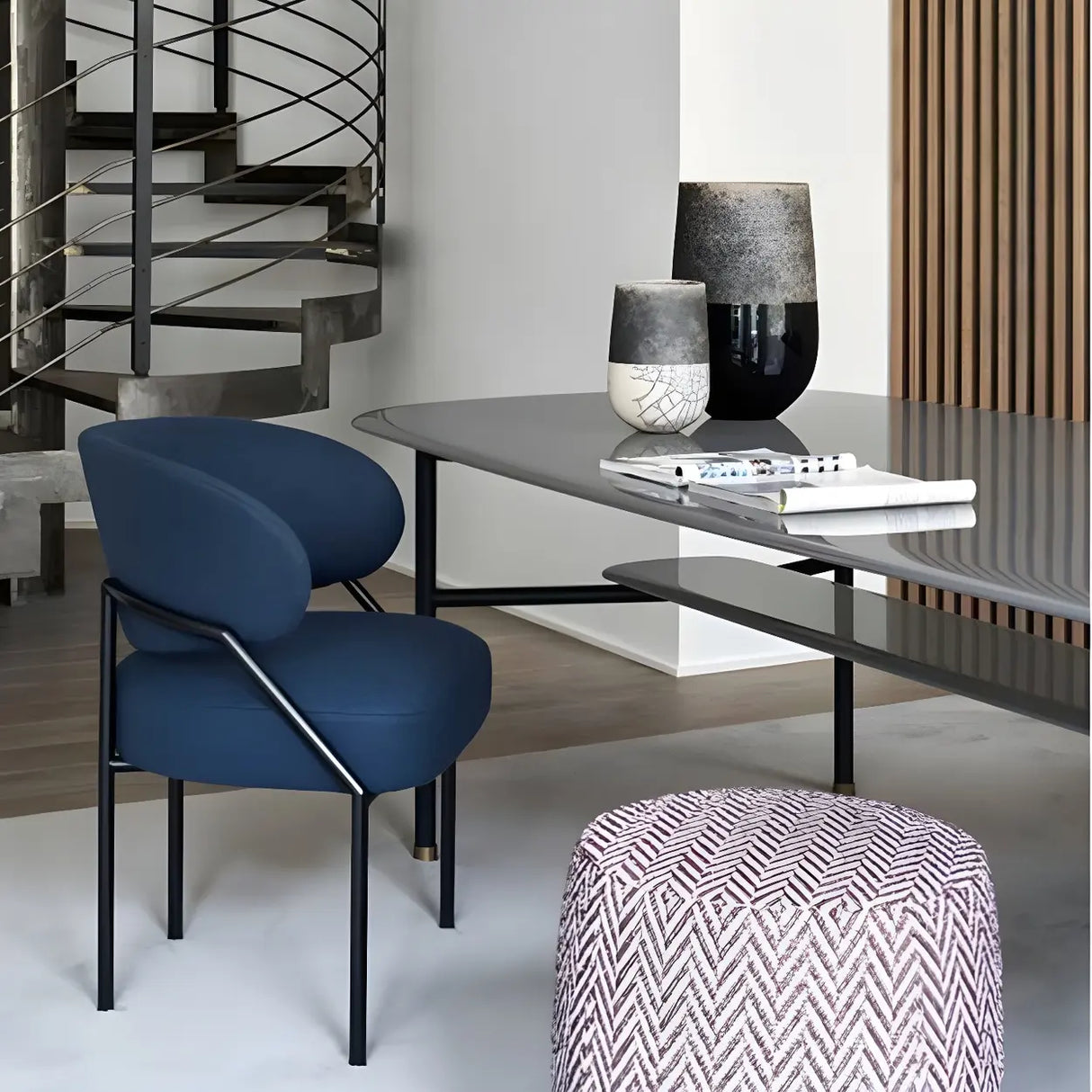 Open Back Iron Leg Faux Leather Dining Side Chair Image - 7