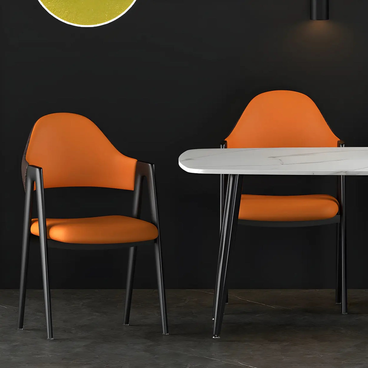 Open Back Leather Dining Arm Chair with Metal Leg Image - 16