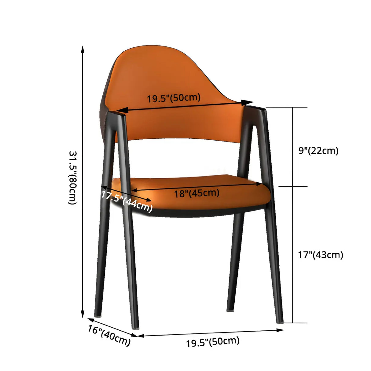 Open Back Leather Dining Arm Chair with Metal Leg Image - 18
