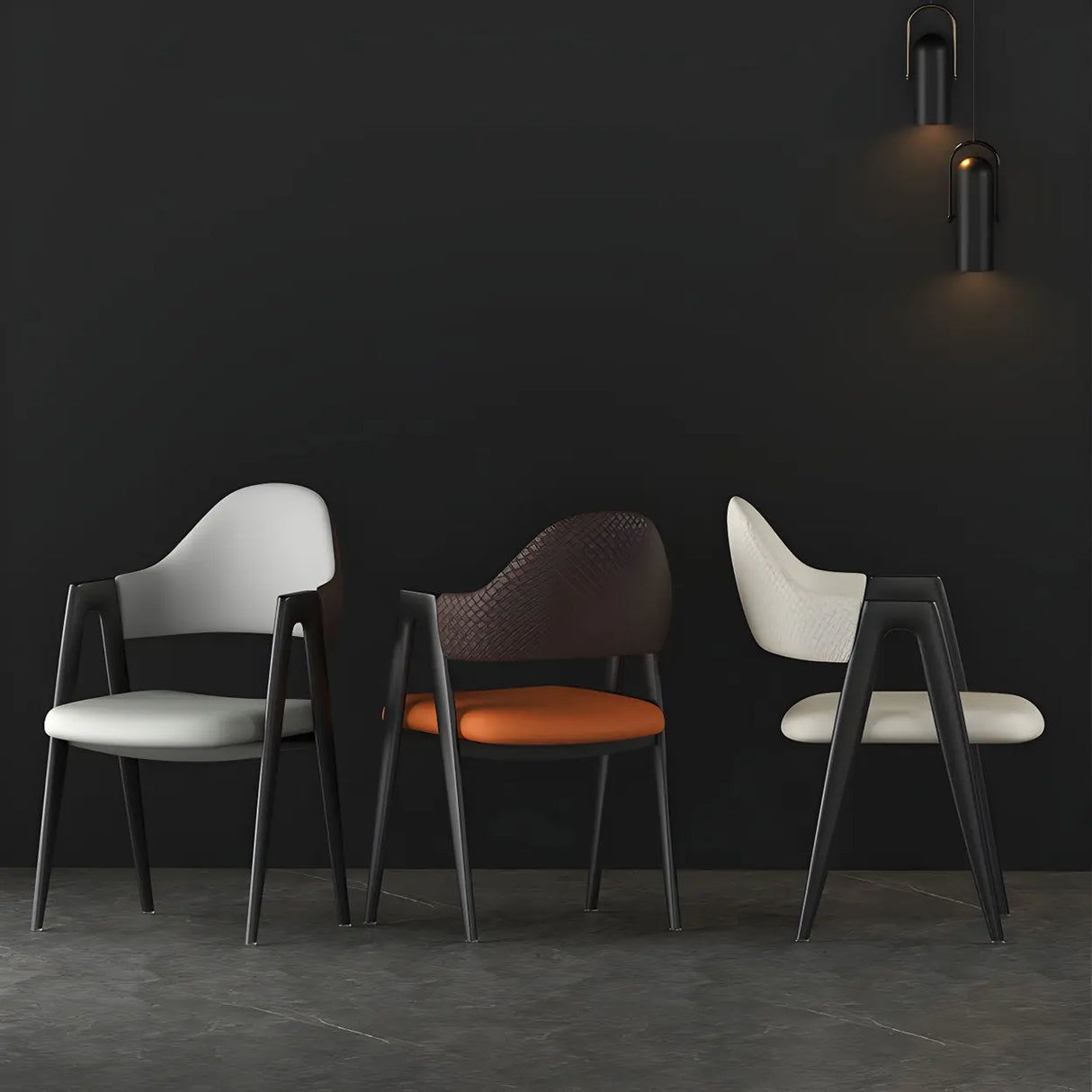 Open Back Leather Dining Arm Chair with Metal Leg Image - 3