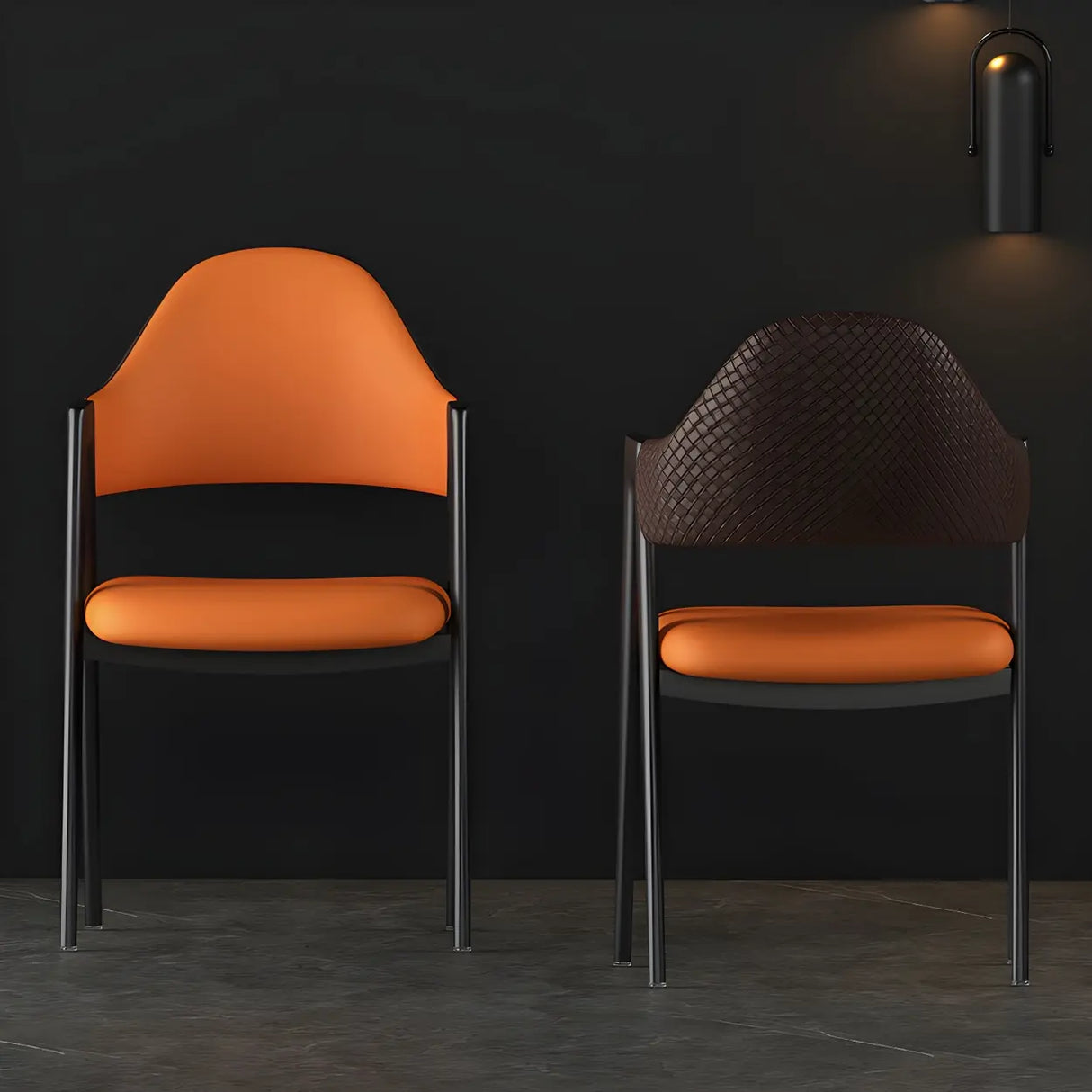 Open Back Leather Dining Arm Chair with Metal Leg Image - 7