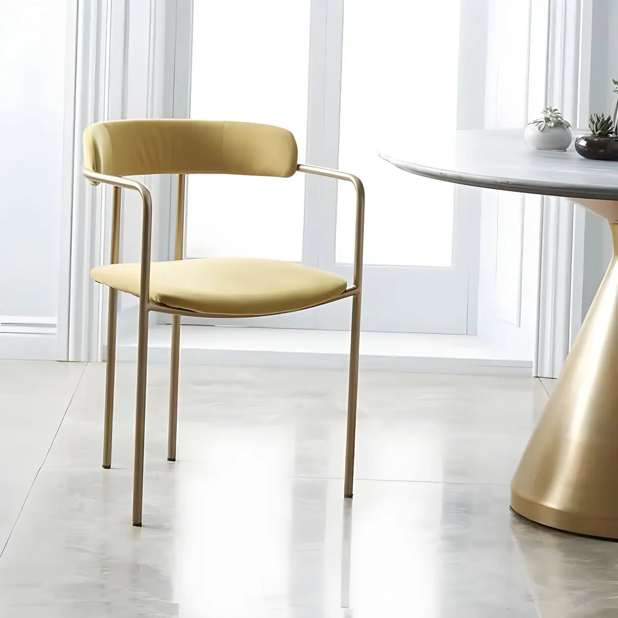 Open Back Microfiber Upholstered Dining Arm Chair Image - 7