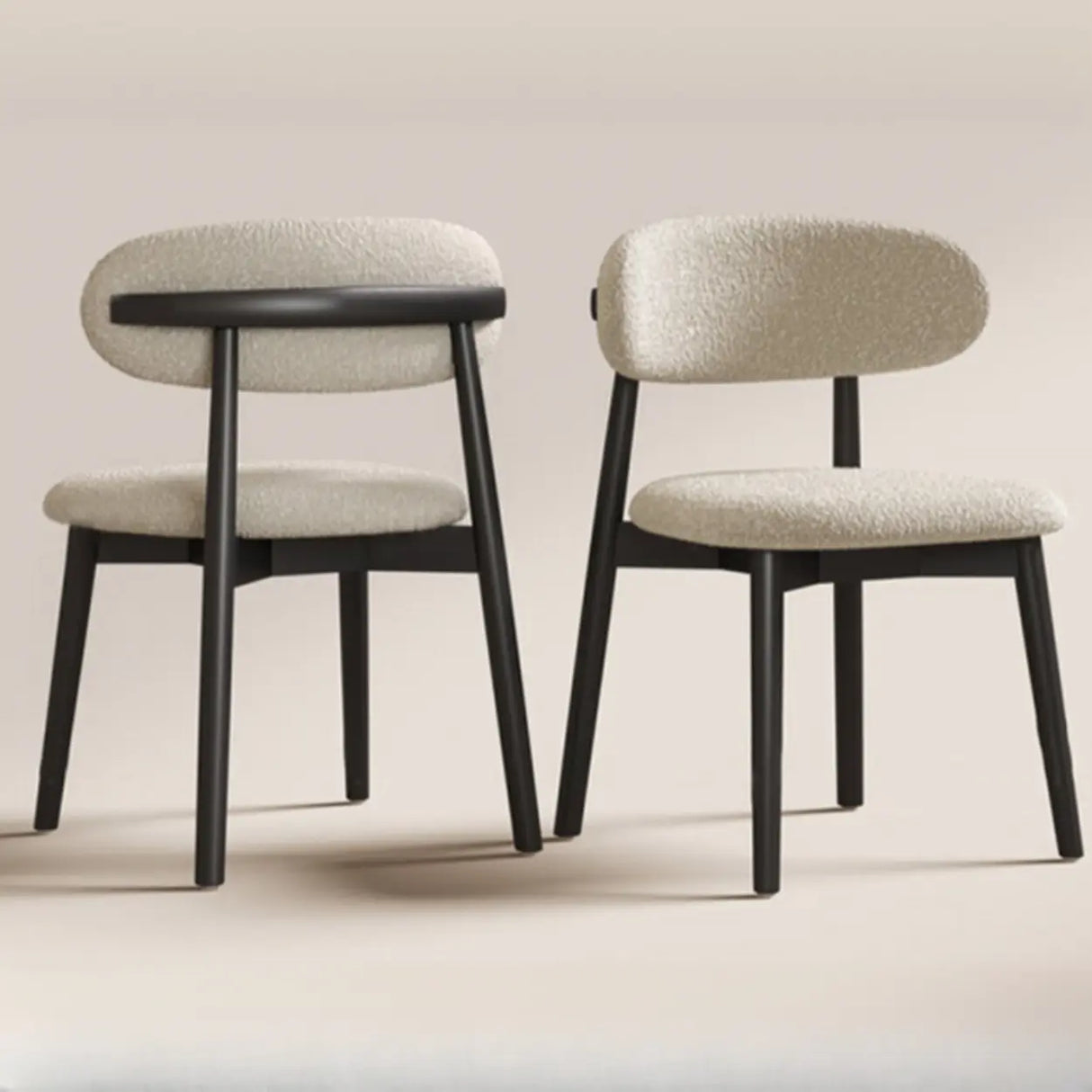 Open Back Round Padded Seating Wood Dining Chair Beige Image - 14