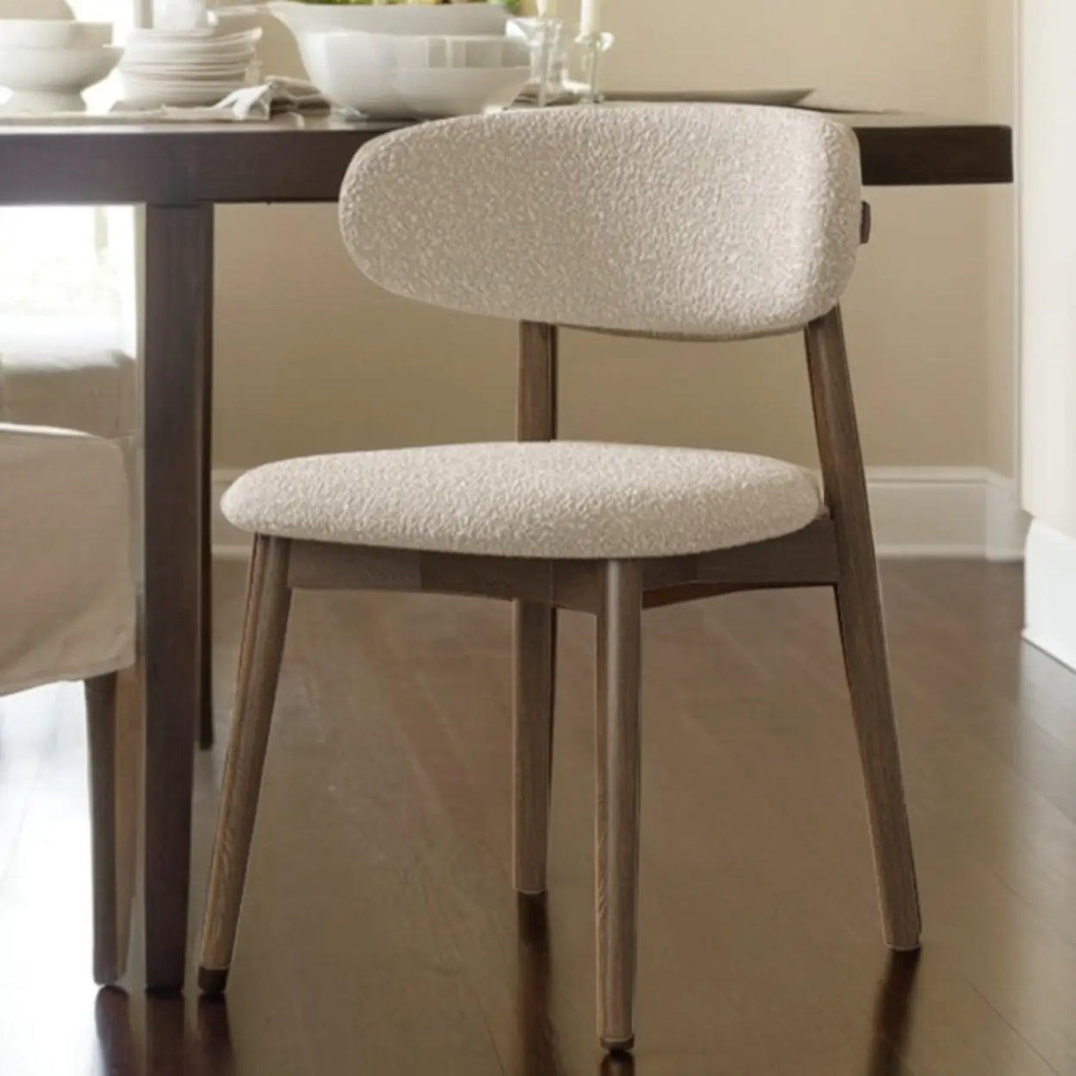 Open Back Round Padded Seating Wood Dining Chair Beige Image - 16