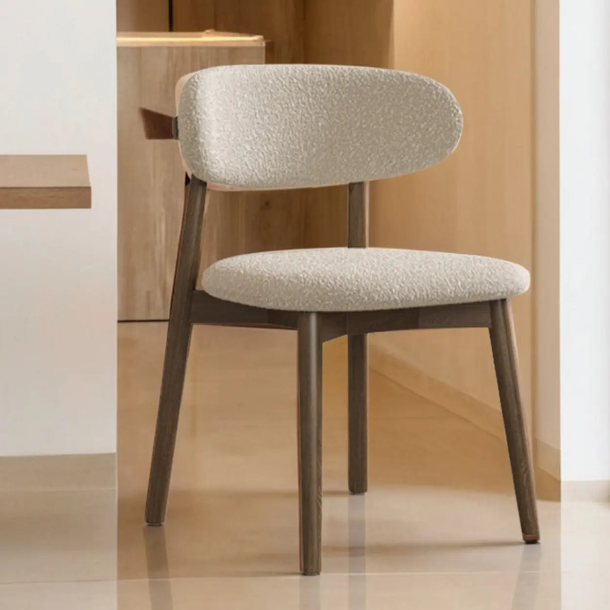 Open Back Round Padded Seating Wood Dining Chair Beige Image - 19