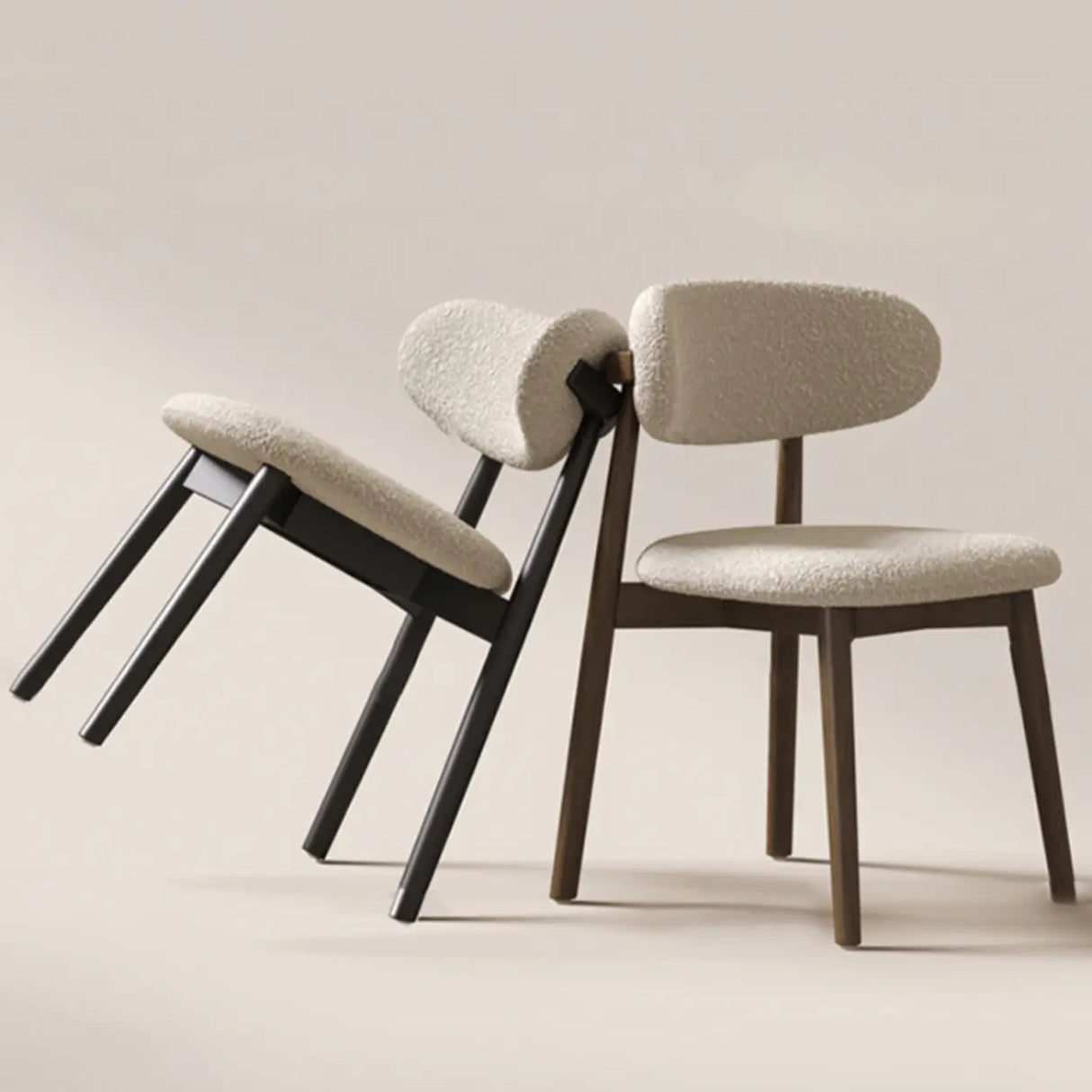 Open Back Round Padded Seating Wood Dining Chair Beige Image - 4