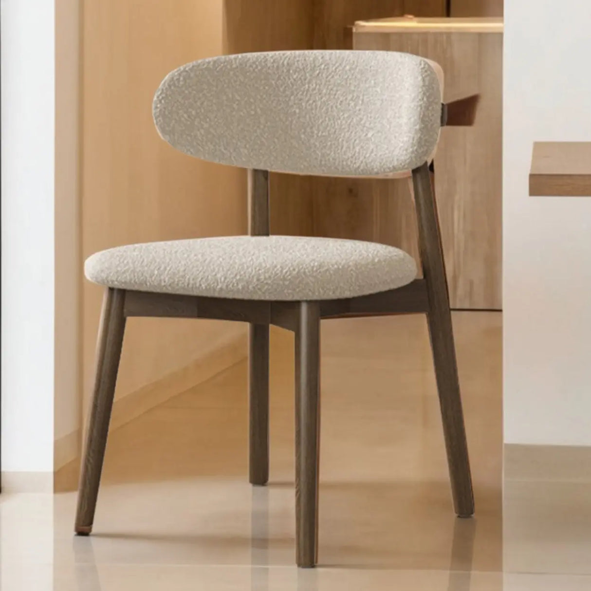 Open Back Round Padded Seating Wood Dining Chair Beige Image - 6