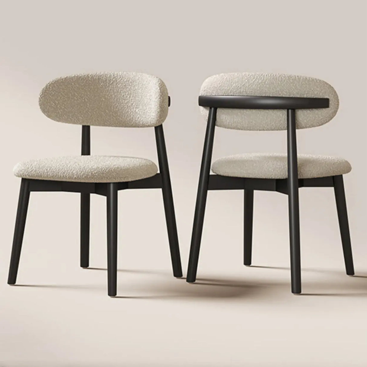 Open Back Round Padded Seating Wood Dining Chair Beige Image - 9