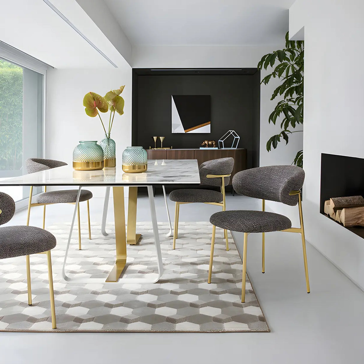 Open Back Velour Dining Side Chair with Metal Legs Image - 16