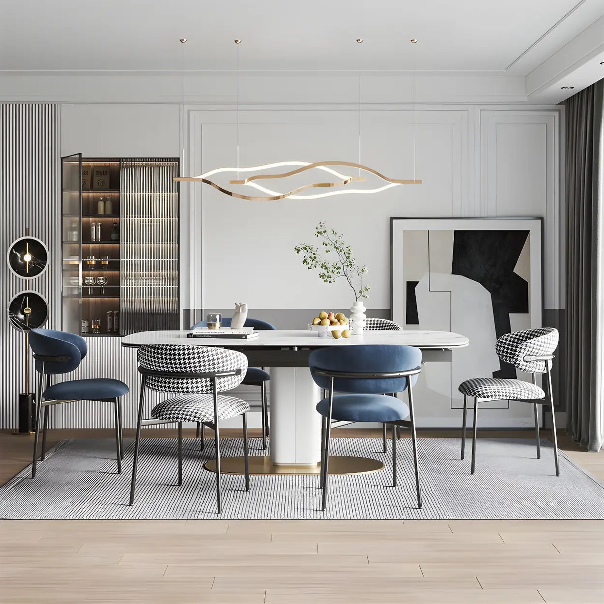 Open Back Velour Dining Side Chair with Metal Legs Image - 17