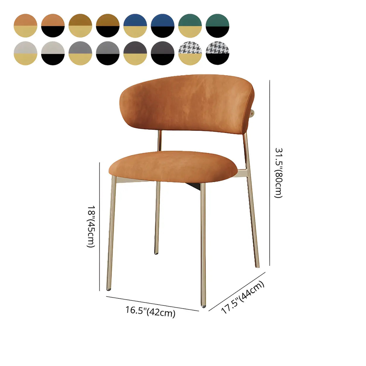 Open Back Velour Dining Side Chair with Metal Legs