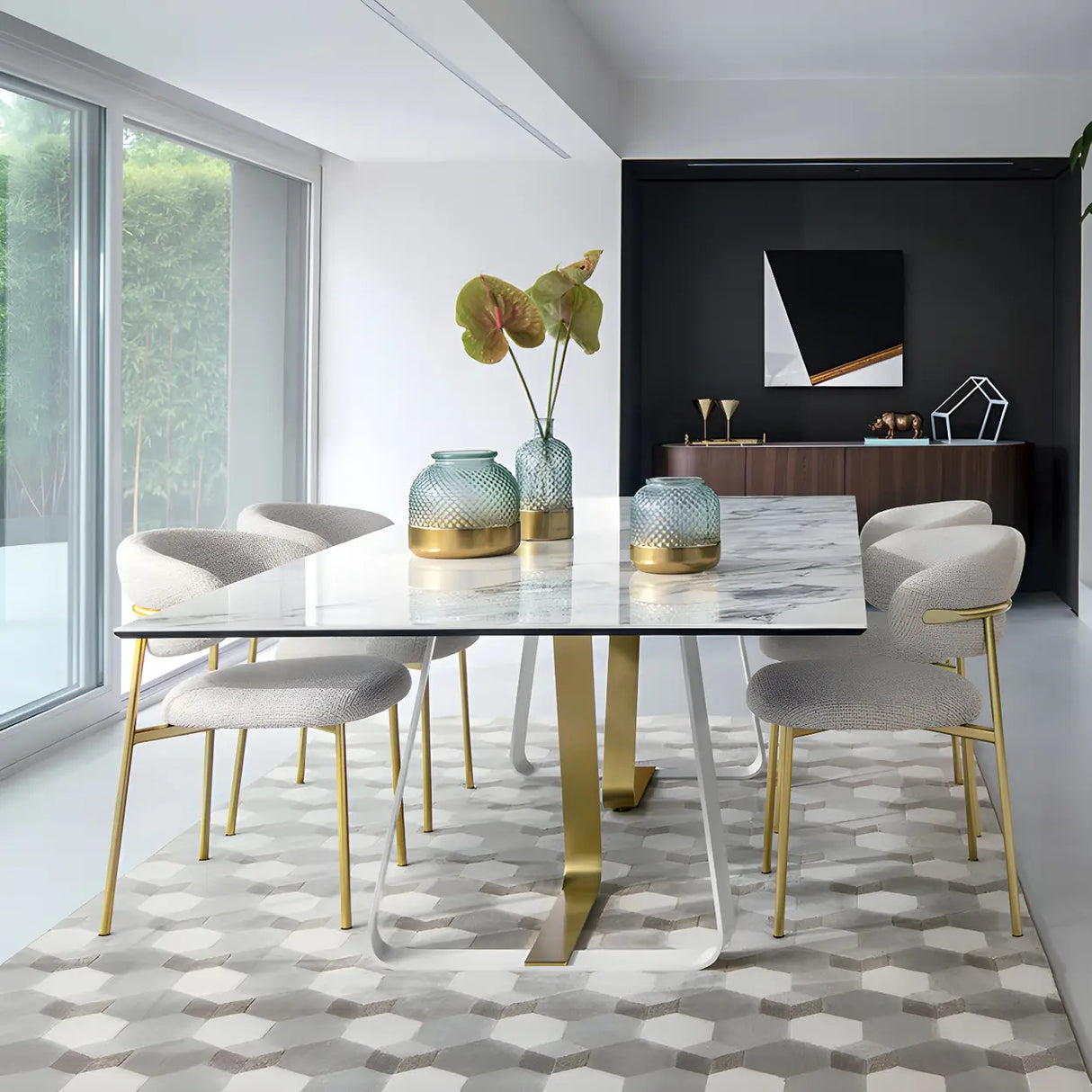 Open Back Velour Dining Side Chair with Metal Legs Image - 6