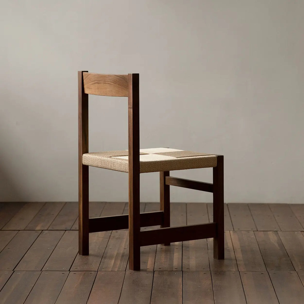 Open Braided Rope Seat Rectangle Wood Dining Chair Image - 4