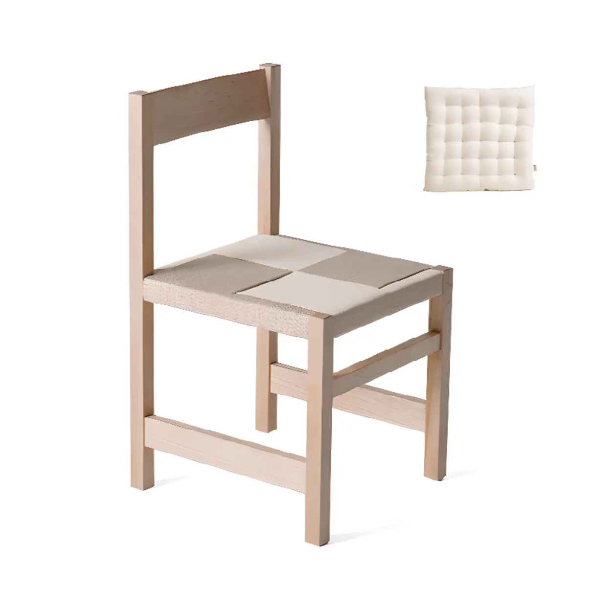 Open Braided Rope Seat Rectangle Wood Dining Chair Image - 6