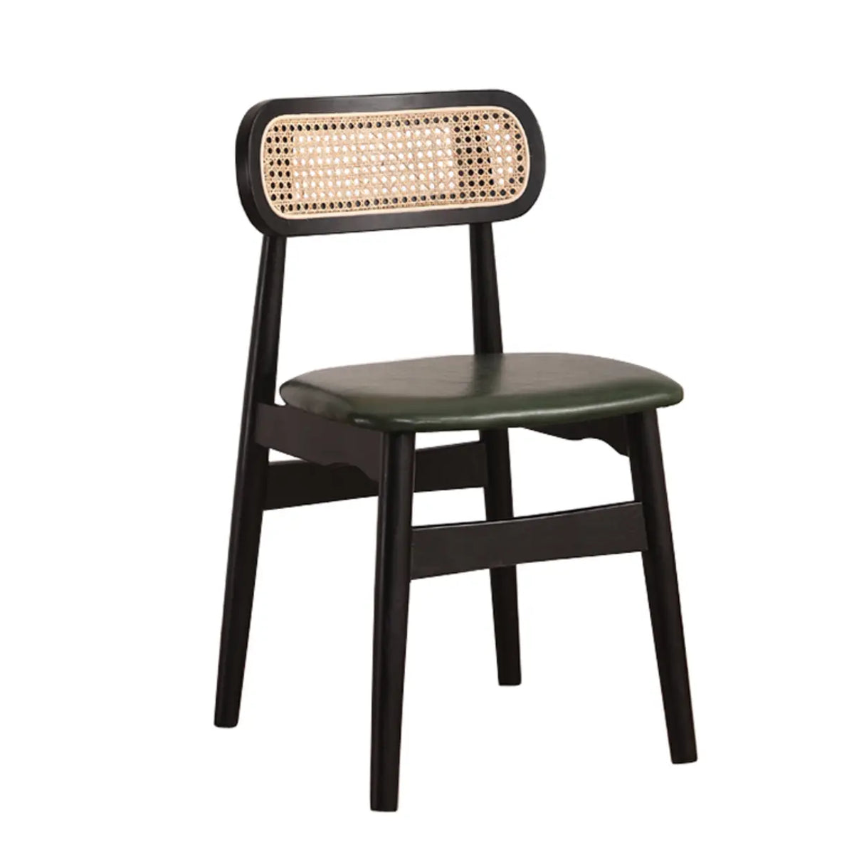 Open Cane Back Faux Leather Seating Wood Dining Chairs Image - 11