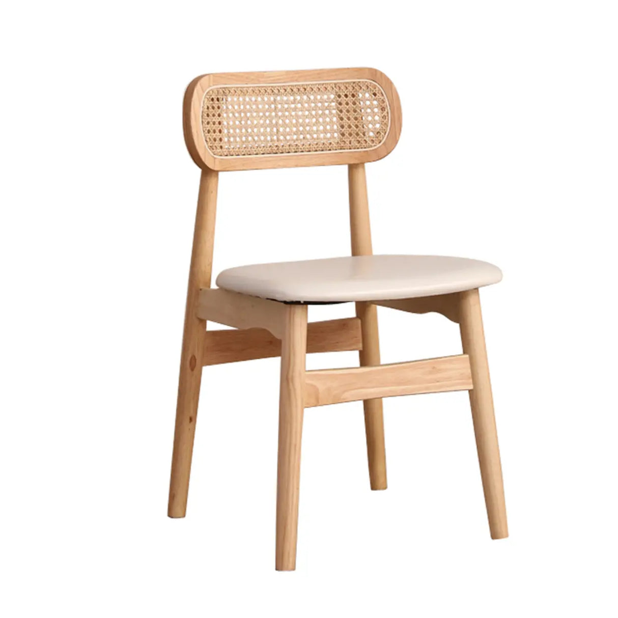 Open Cane Back Faux Leather Seating Wood Dining Chairs Image - 2