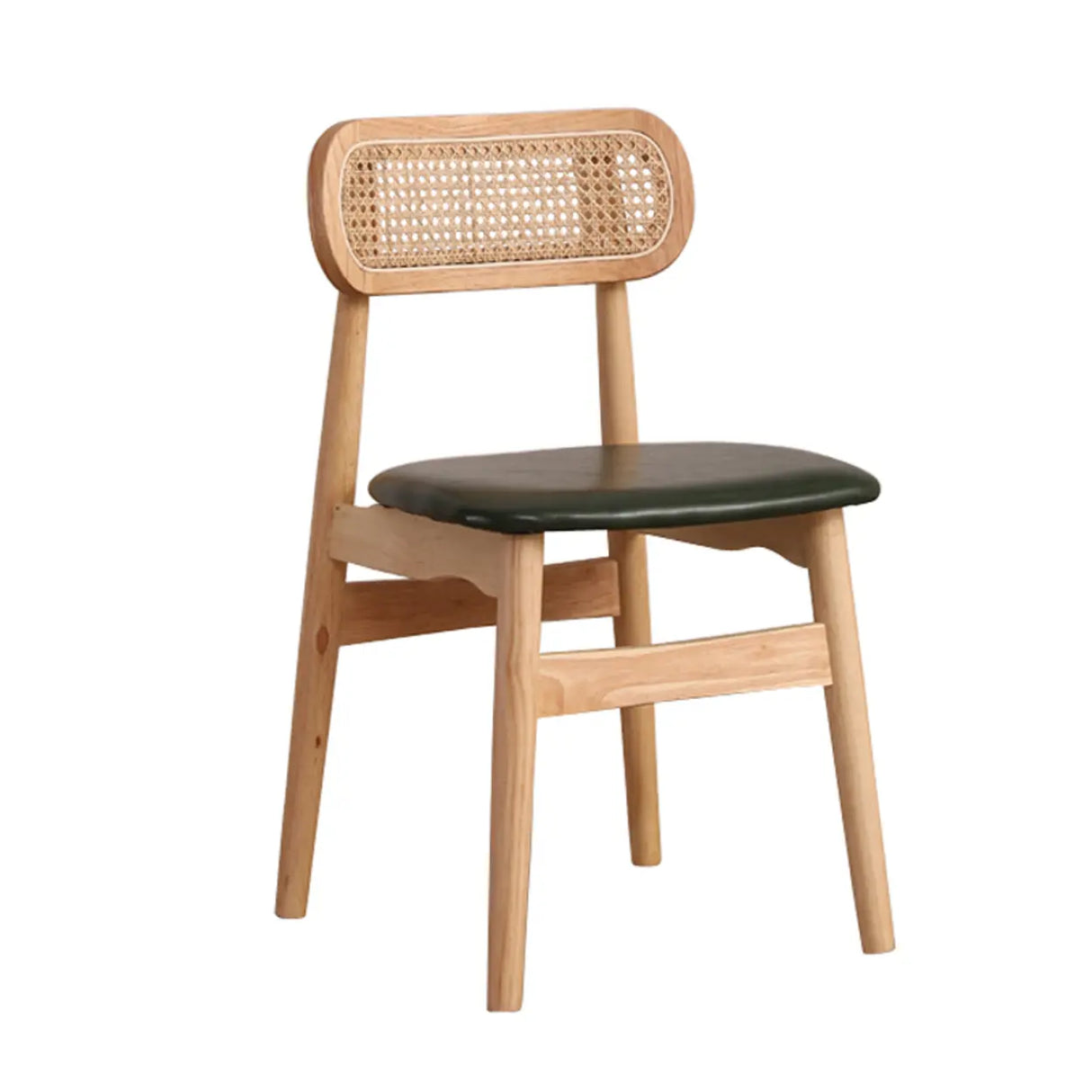 Open Cane Back Faux Leather Seating Wood Dining Chairs Image - 7