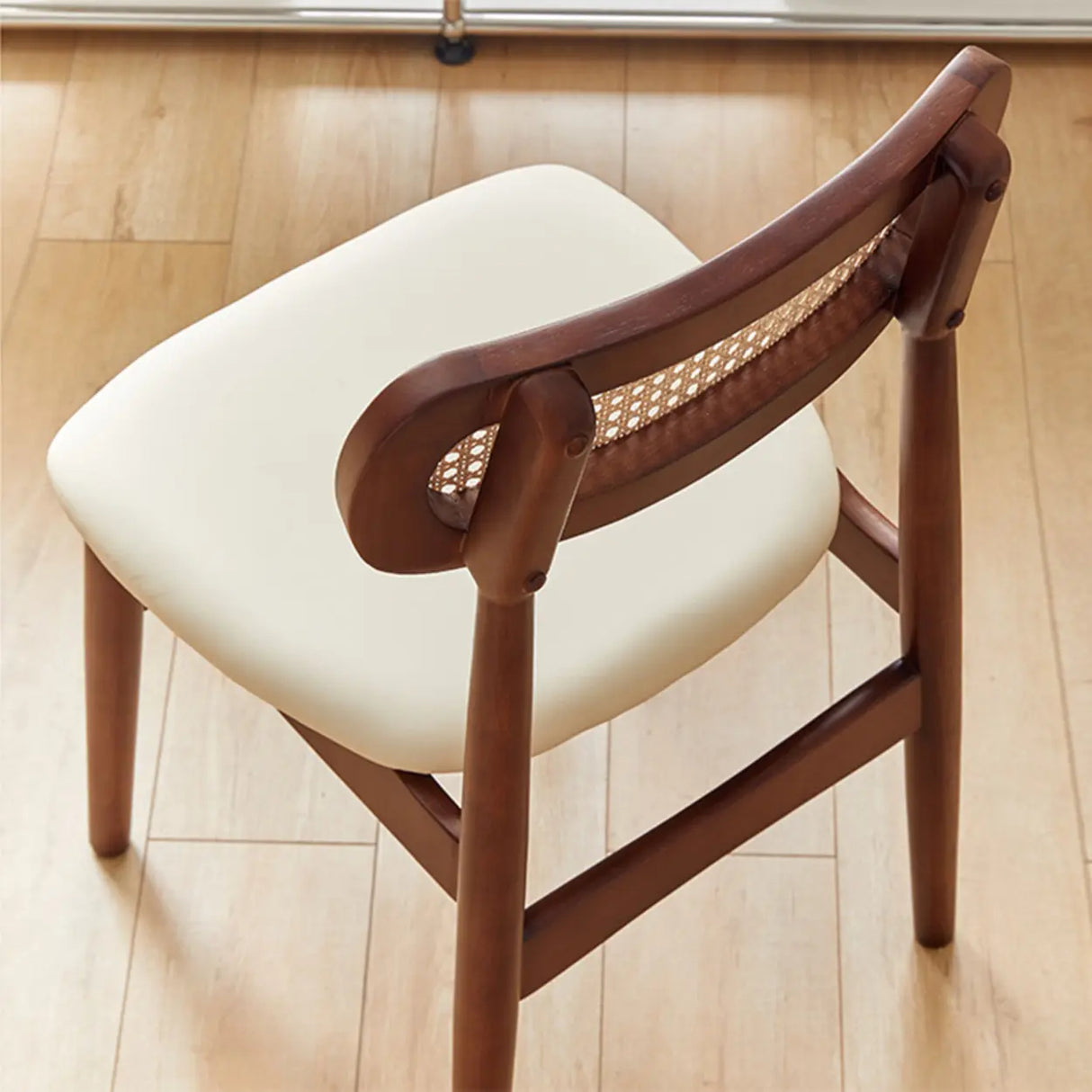 Open Cane Back Faux Leather Seating Wood Dining Chairs Image - 8