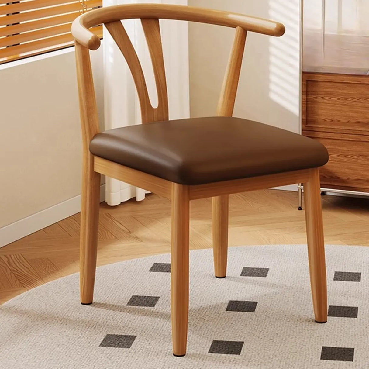 Open Curved Back Cotton Upholstery Side Dining Chair Image - 15