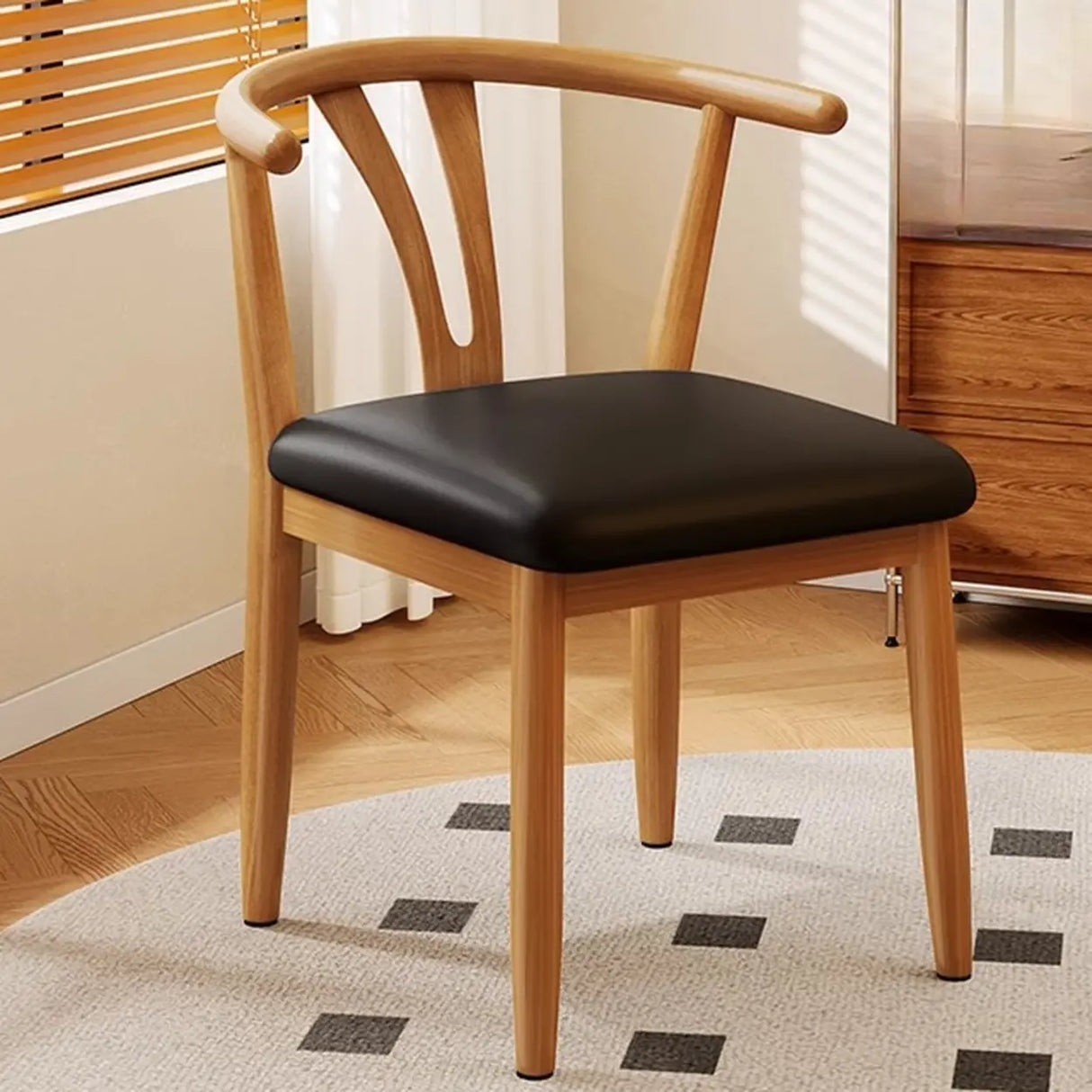 Open Curved Back Cotton Upholstery Side Dining Chair Image - 16