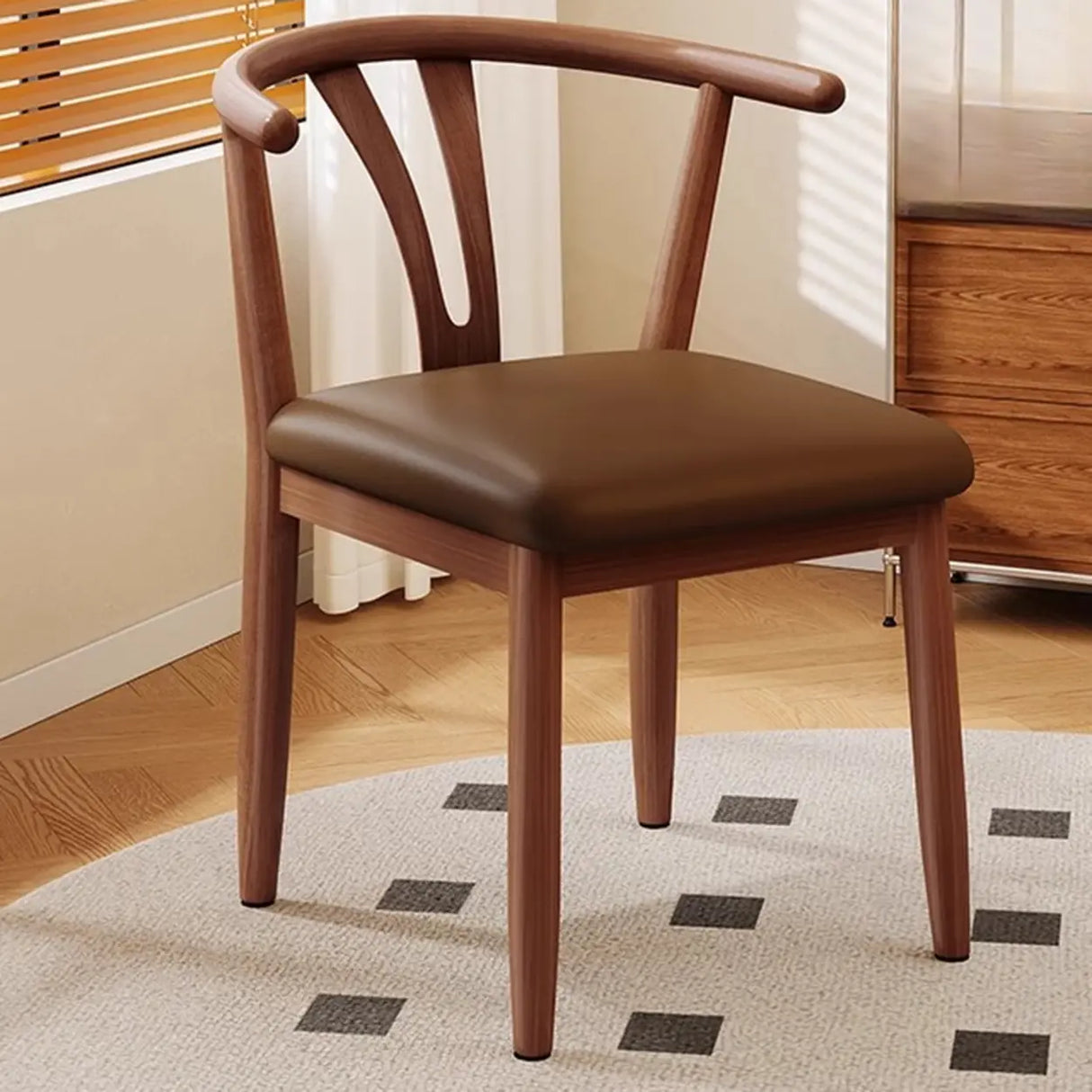 Open Curved Back Cotton Upholstery Side Dining Chair Image - 19