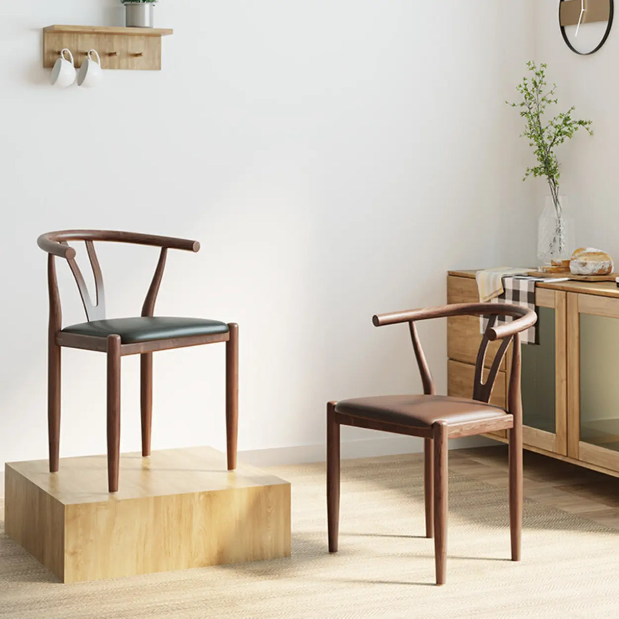 Open Curved Back Cotton Upholstery Side Dining Chair Image - 1