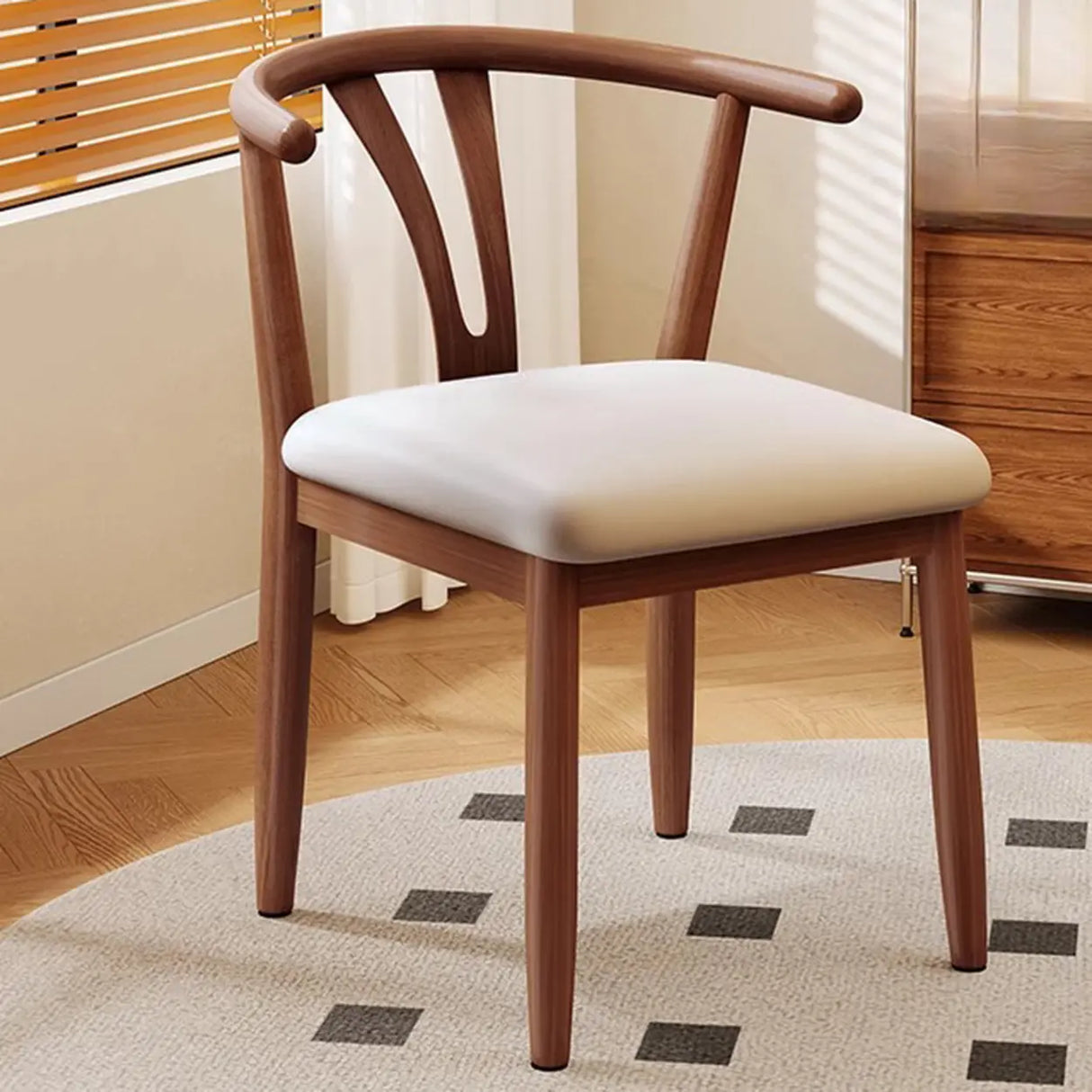 Open Curved Back Cotton Upholstery Side Dining Chair Image - 20