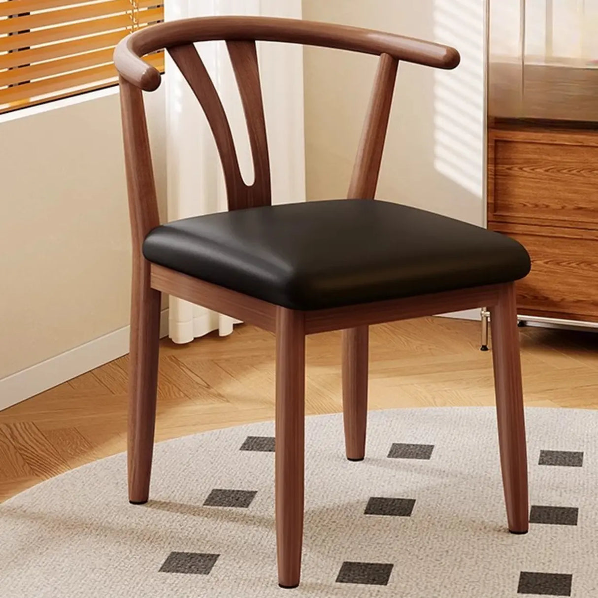 Open Curved Back Cotton Upholstery Side Dining Chair Image - 21