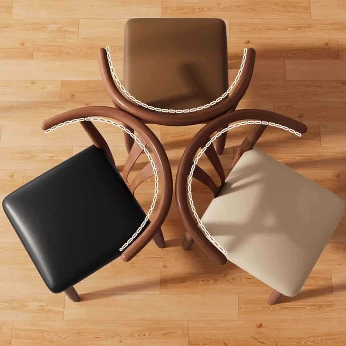 Open Curved Back Cotton Upholstery Side Dining Chair Image - 2