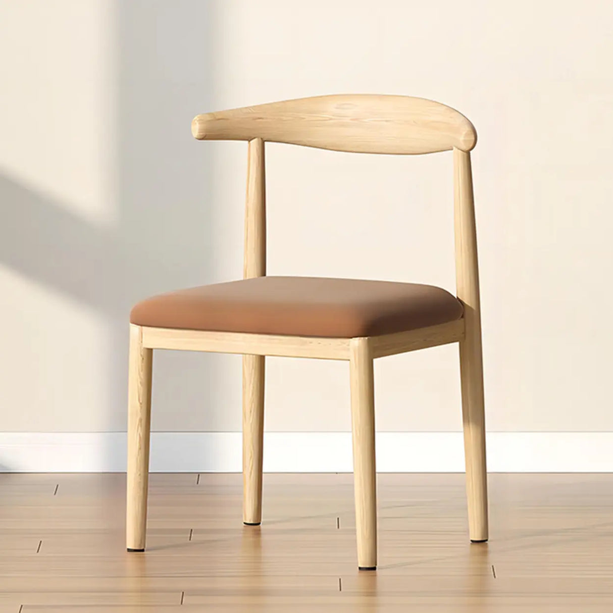 Open Curved Back Cotton Upholstery Side Dining Chair Image - 7