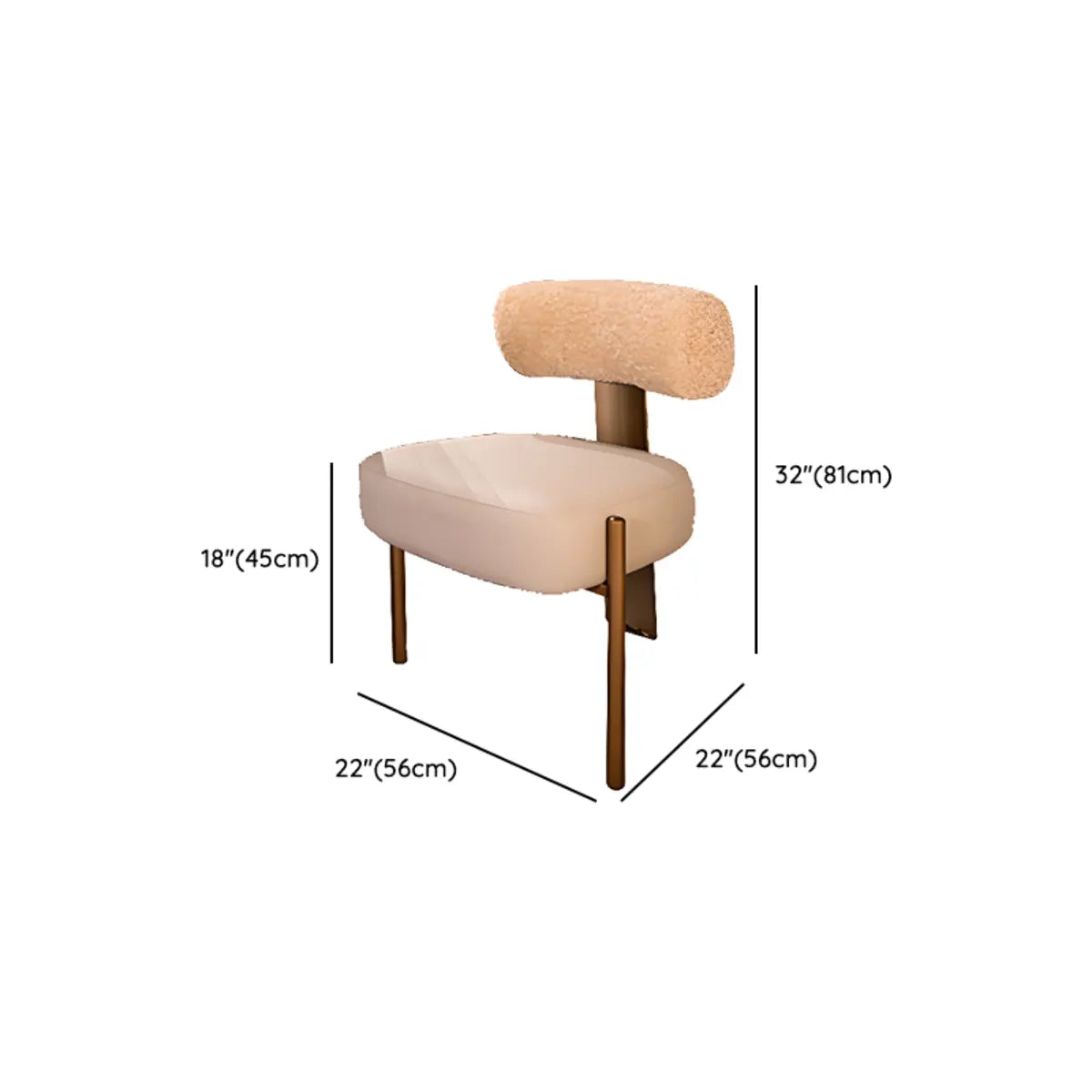 Open Curved Back Faux Leather 3 Legs Dining Chair Beige