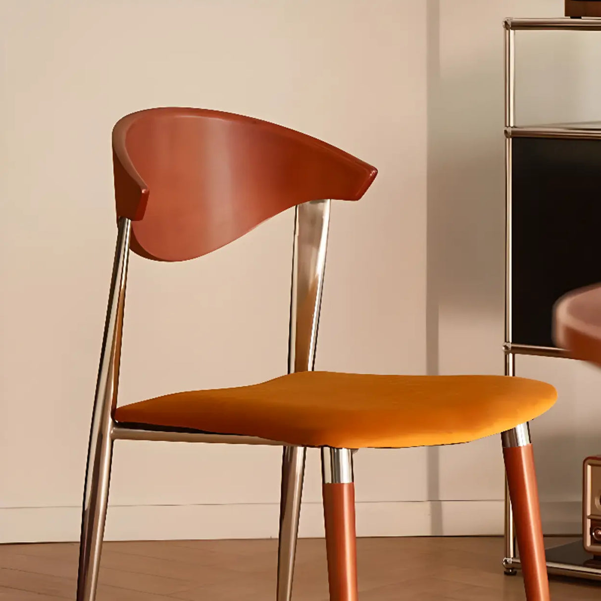 Open Curved Back Upholstered Wood Dining Chair Cherry Image - 16