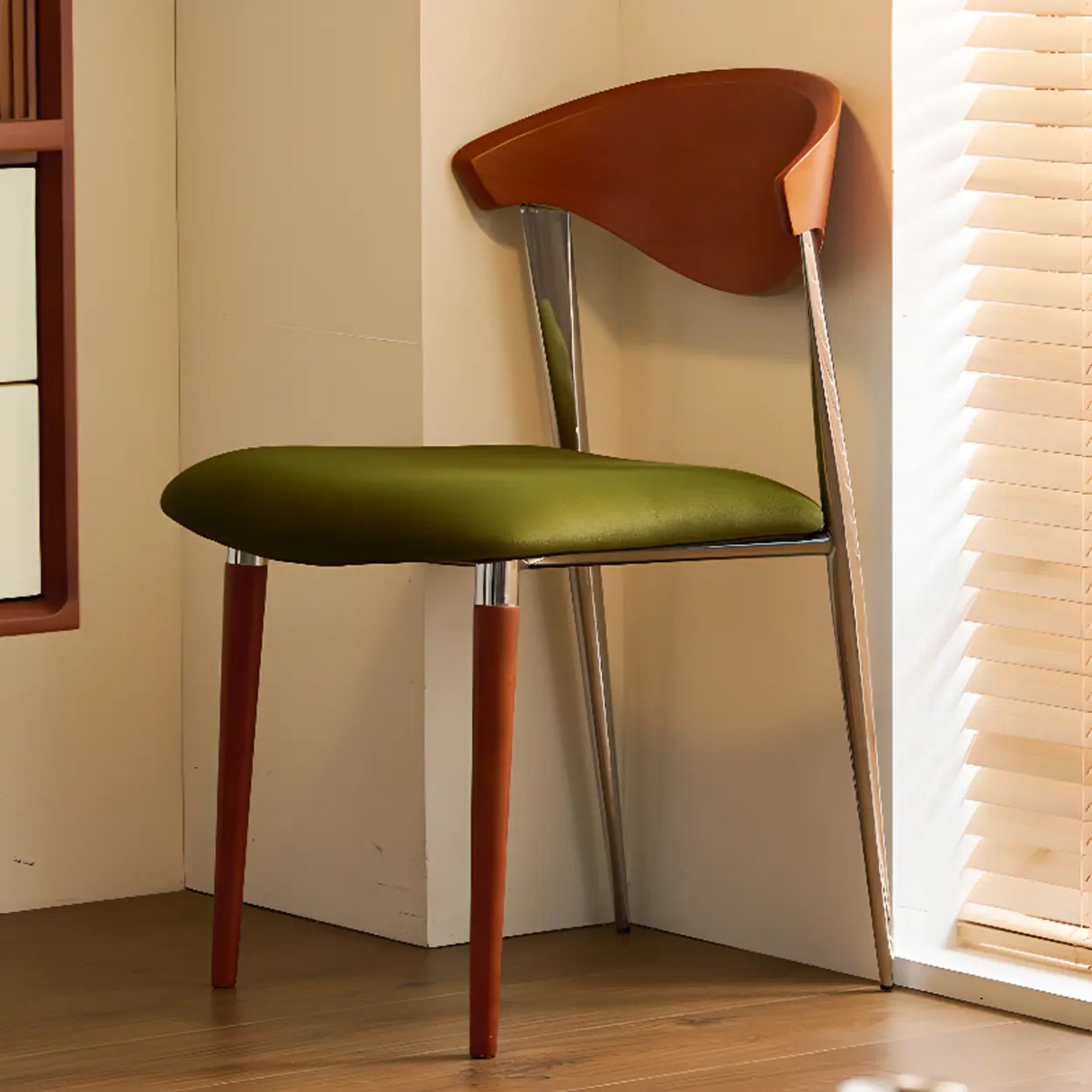 Open Curved Back Upholstered Wood Dining Chair Cherry Image - 4