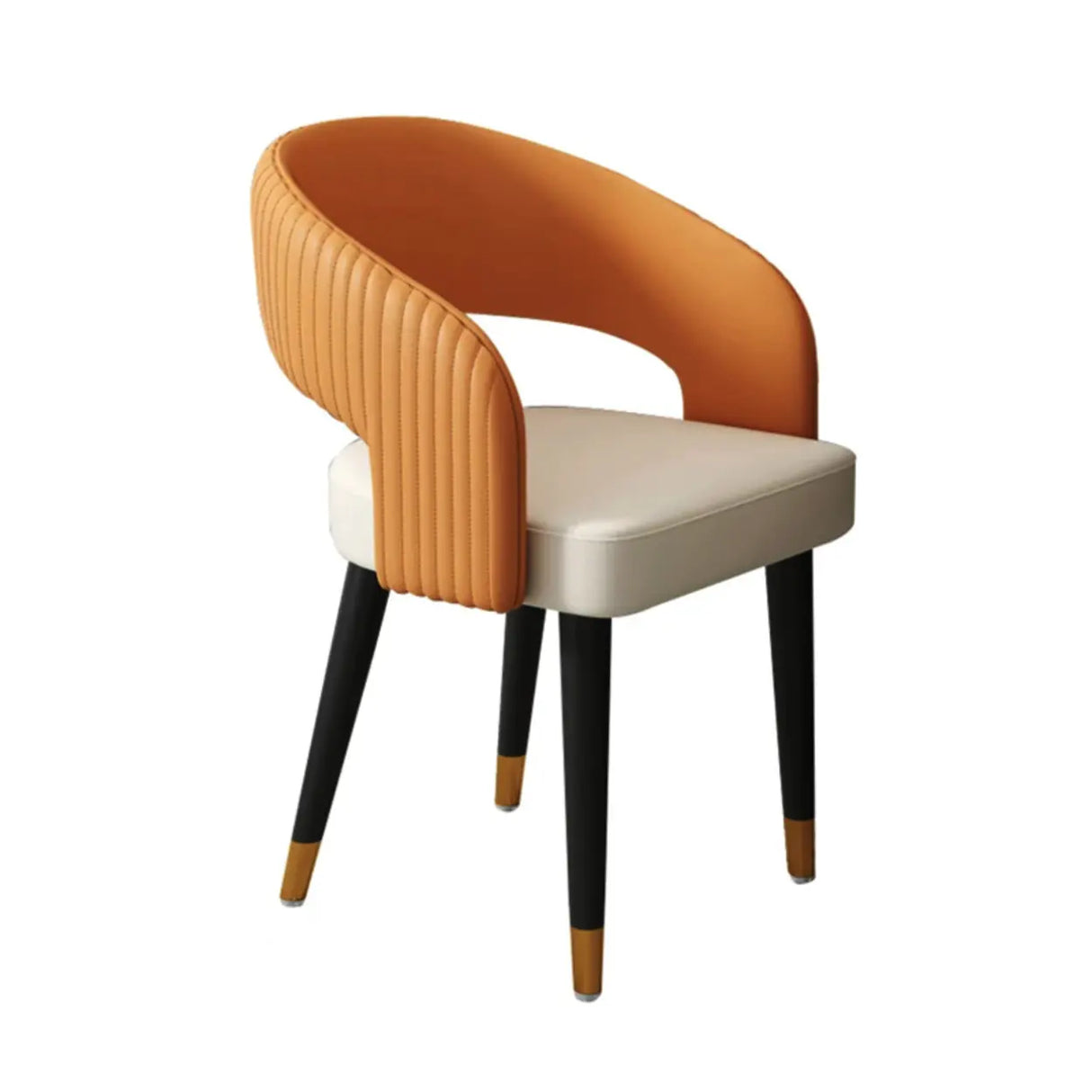 Open Curved Ribbed Back Faux Leather Dining Chairs Image - 3