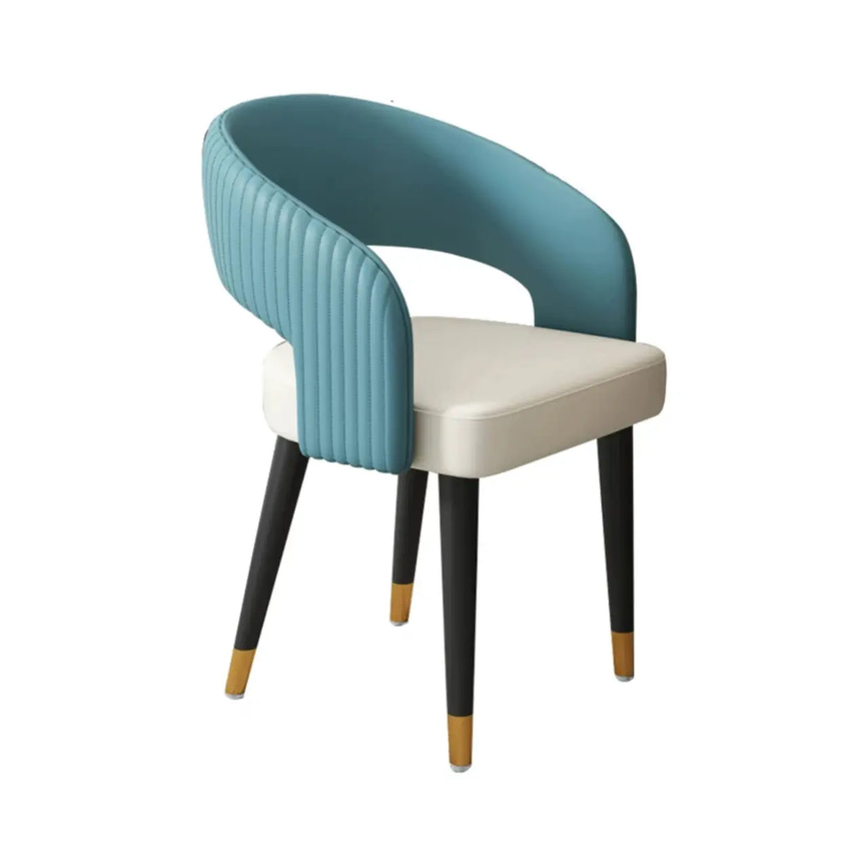 Open Curved Ribbed Back Faux Leather Dining Chairs Image - 5