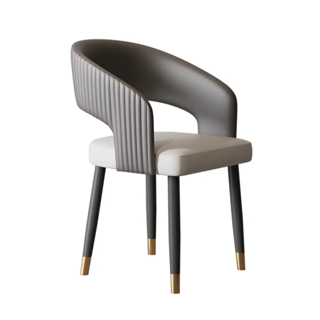 Open Curved Ribbed Back Faux Leather Dining Chairs Image - 7