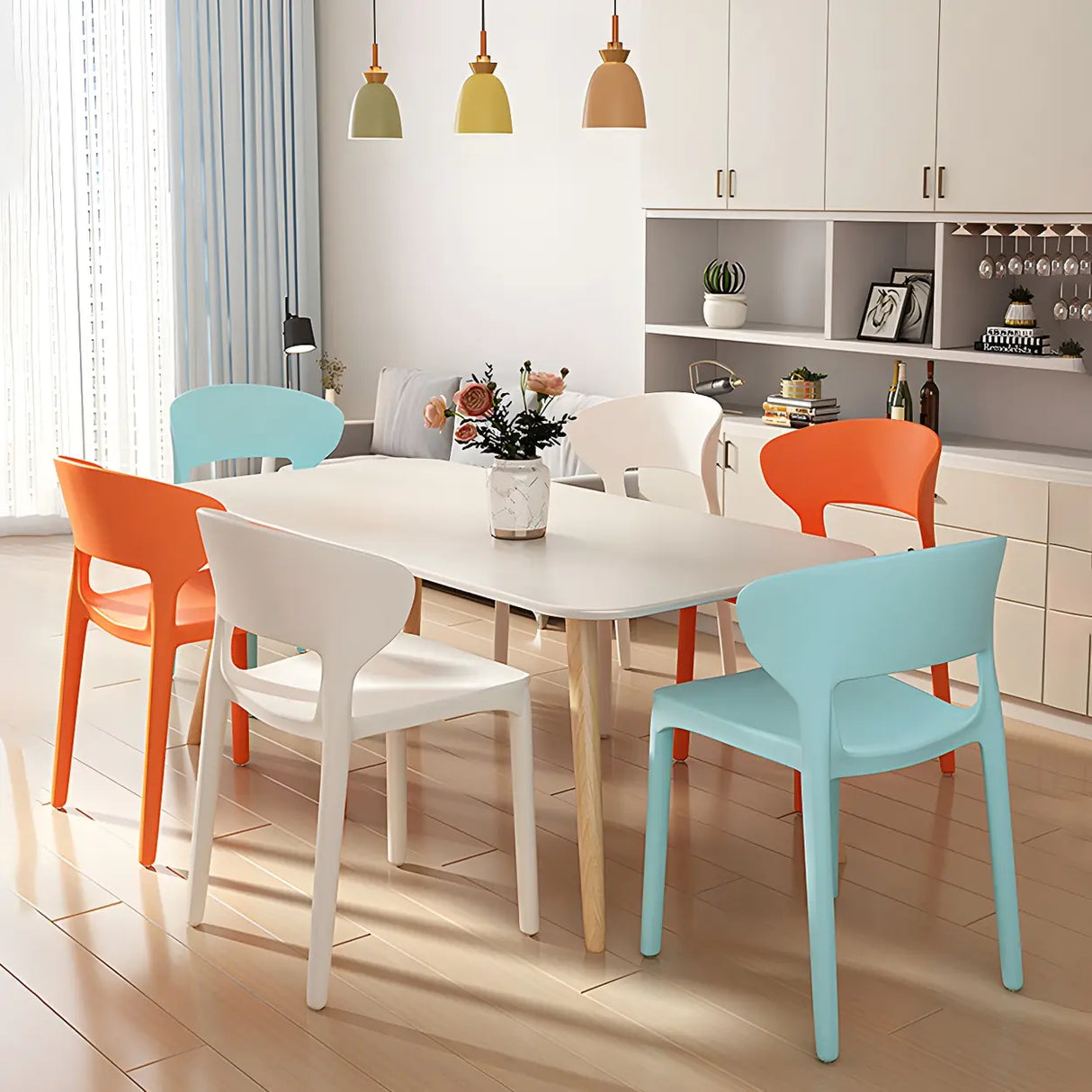 Open Low Back Armless Dining Side Chair in Multi-Color Image - 5