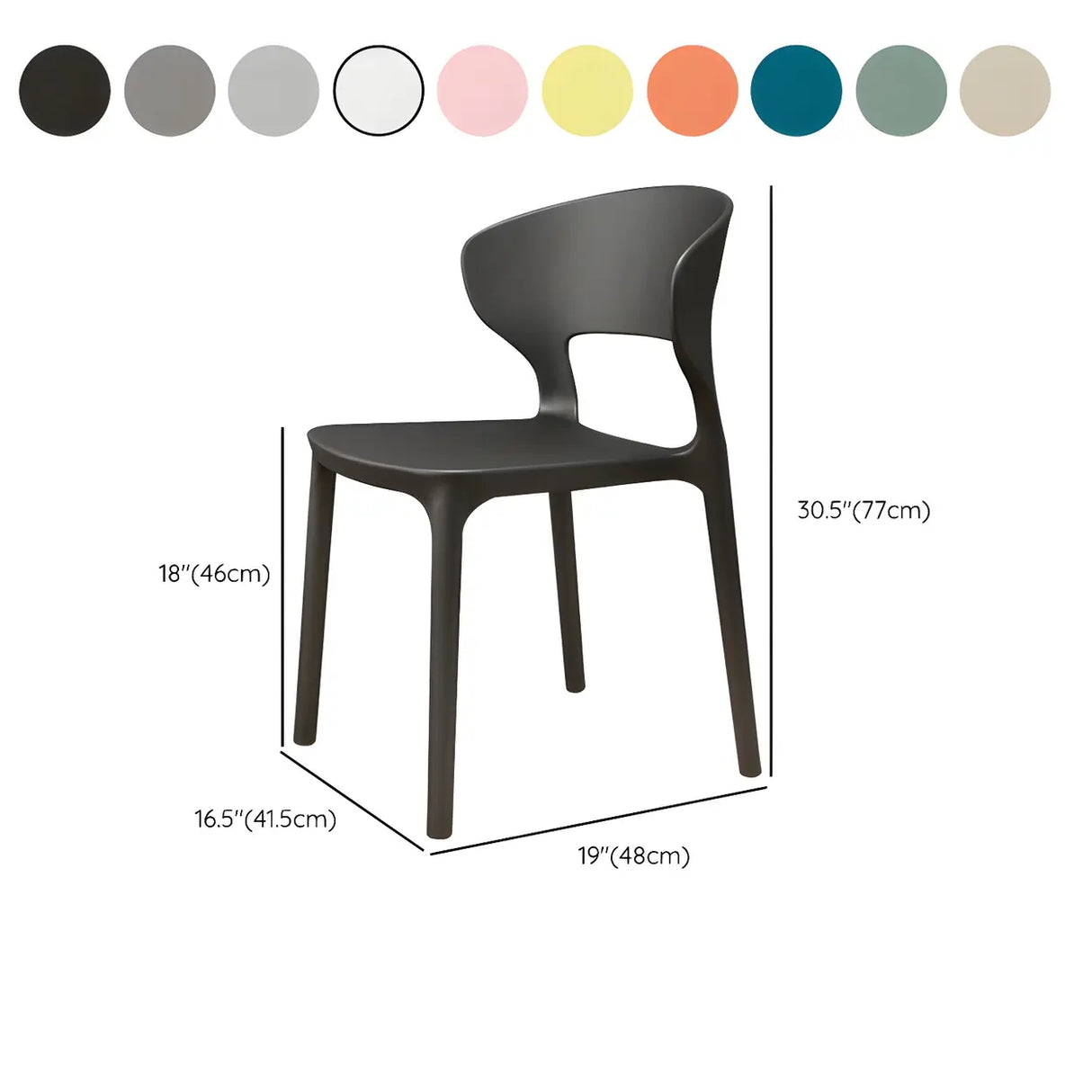 Open Low Back Armless Dining Side Chair in Multi-Color