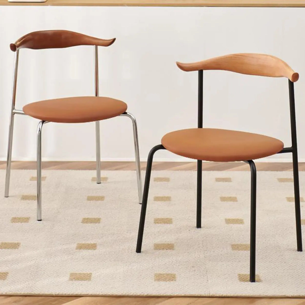 Open Low Back Faux Leather Steel Dining Side Chair Image - 11