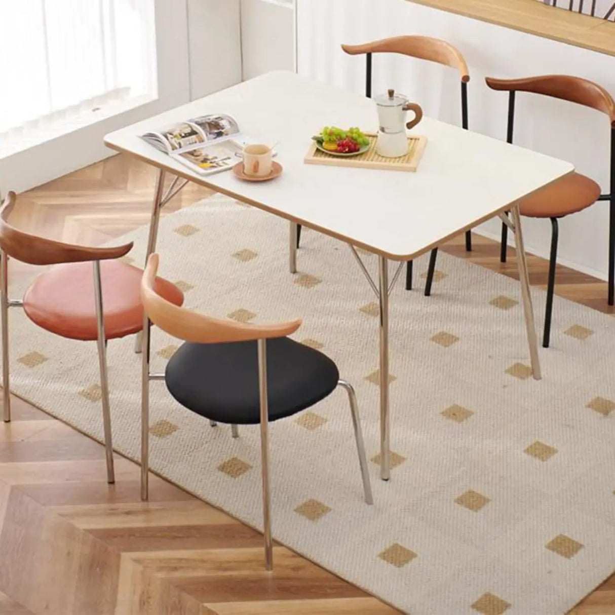 Open Low Back Faux Leather Steel Dining Side Chair Image - 13