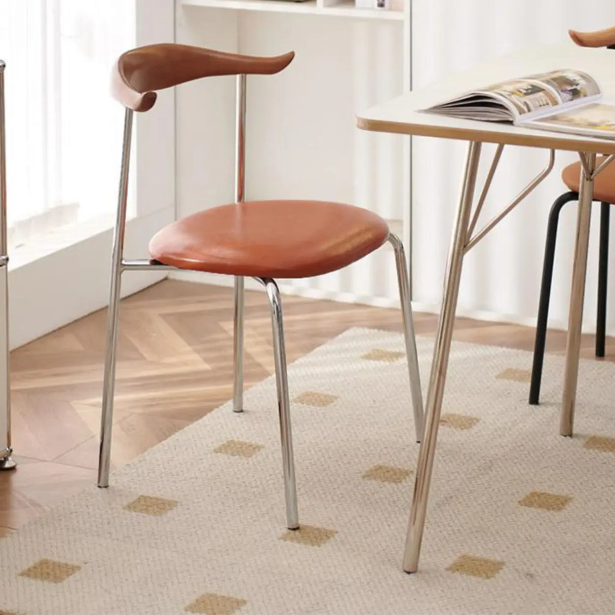 Open Low Back Faux Leather Steel Dining Side Chair Image - 15