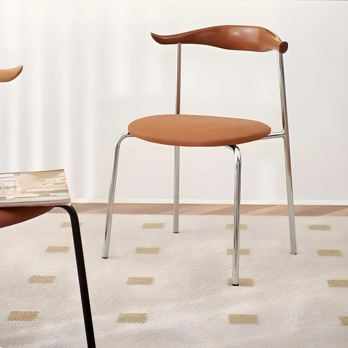 Open Low Back Faux Leather Steel Dining Side Chair Image - 1